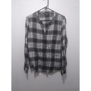 Calvin Klein Jeans Sz L Black Check Light Flannel Tab Sleeve Blouse